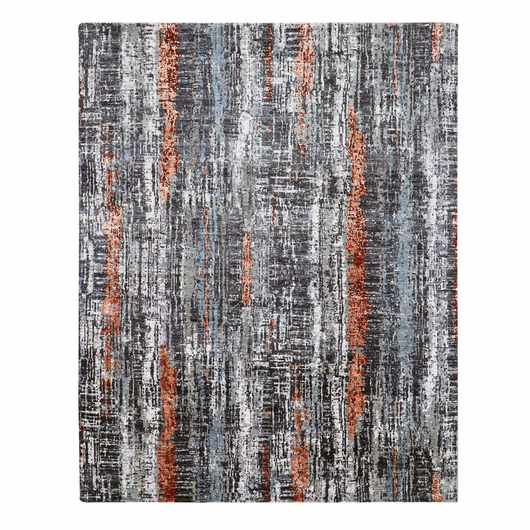 8'x10'1" Deep Space Gray, Dense Weave Persian Knot, Natural Wool Hand Knotted, Abstract Design, Oriental Rug HR83068
