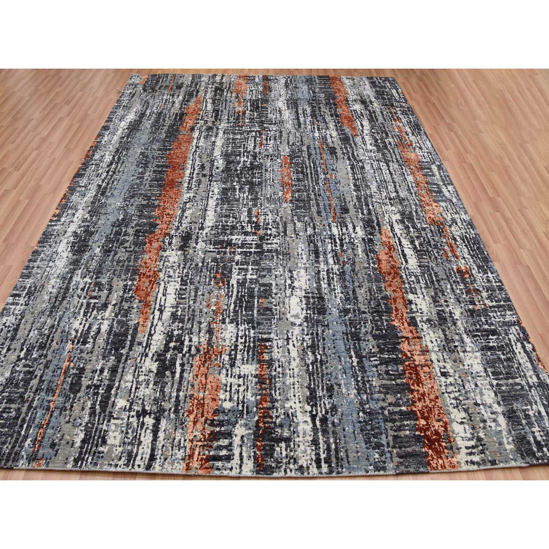 8'x10'1" Deep Space Gray, Dense Weave Persian Knot, Natural Wool Hand Knotted, Abstract Design, Oriental Rug HR83068 - Image 3