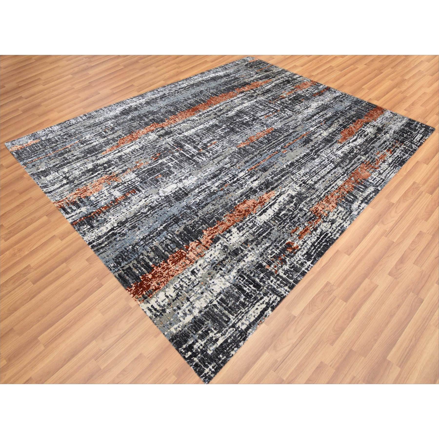 8'x10'1" Deep Space Gray, Dense Weave Persian Knot, Natural Wool Hand Knotted, Abstract Design, Oriental Rug HR83068 - Image 4