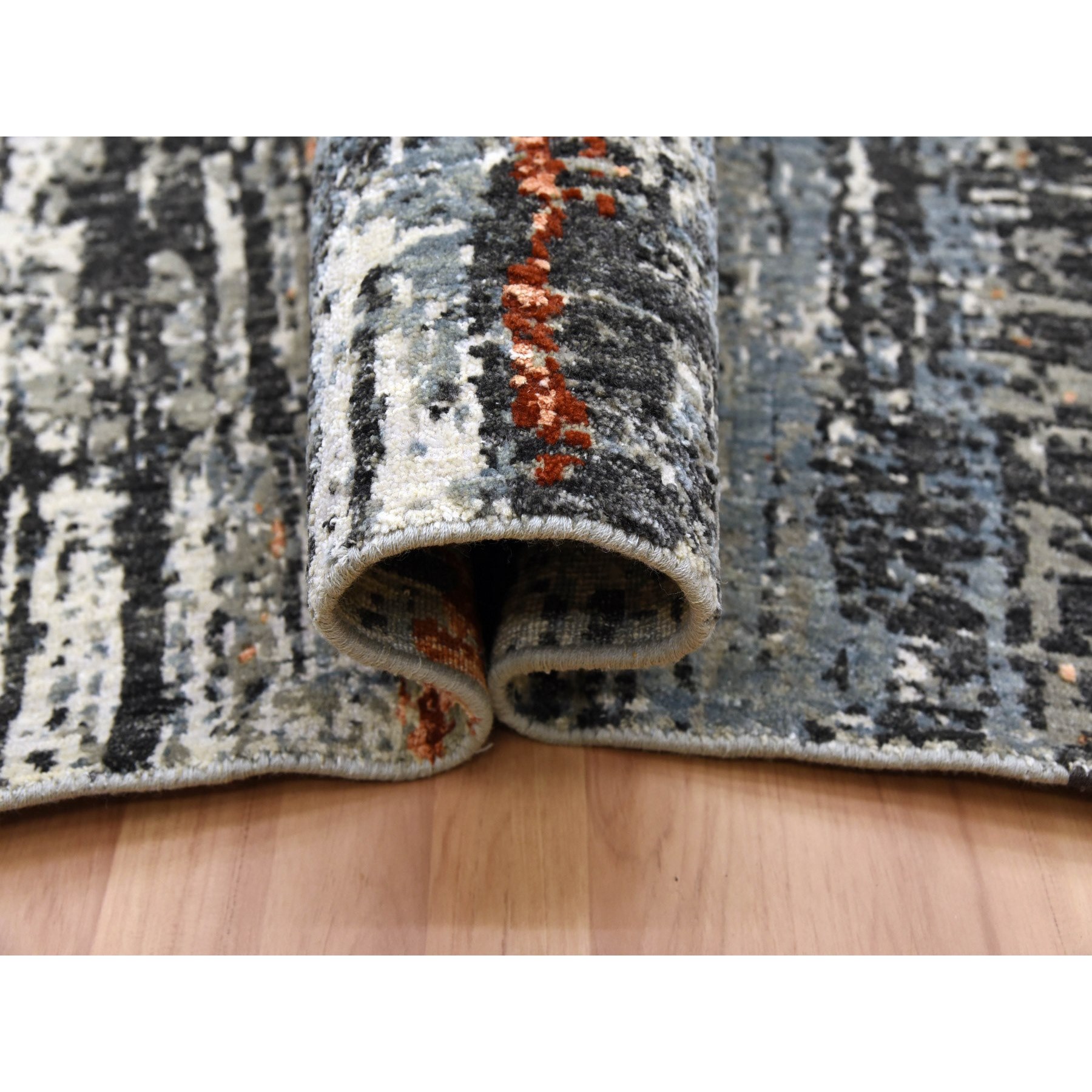 8'x10'1" Deep Space Gray, Dense Weave Persian Knot, Natural Wool Hand Knotted, Abstract Design, Oriental Rug HR83068 - Image 6