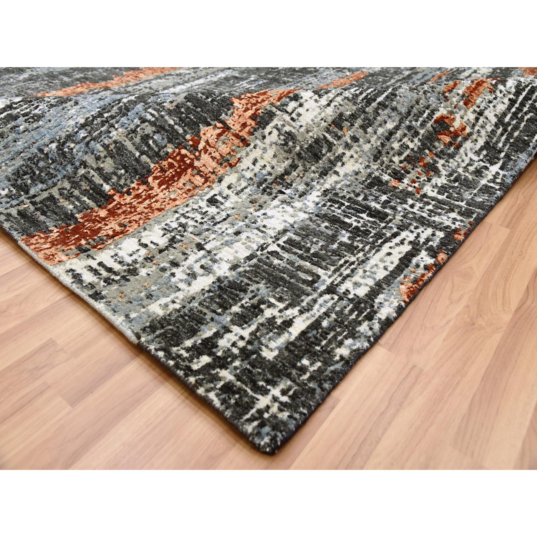 8'x10'1" Deep Space Gray, Dense Weave Persian Knot, Natural Wool Hand Knotted, Abstract Design, Oriental Rug HR83068 - Image 7