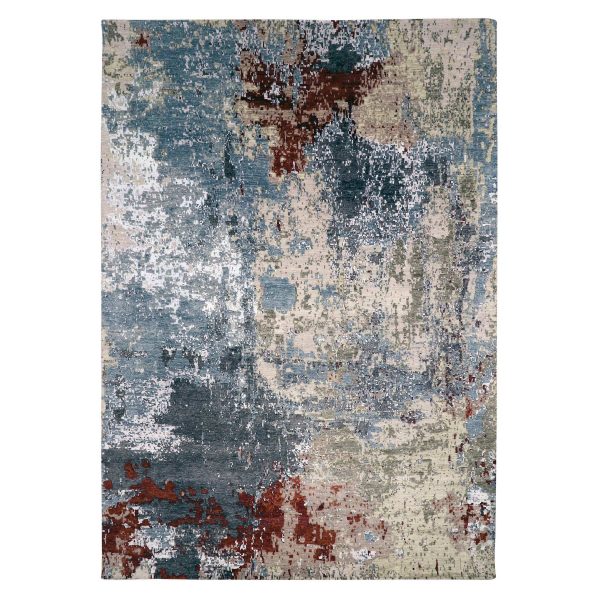 10'x14'2" Bone Gray, Natural Wool Hand Knotted, Abstract Design, Dense Weave Persian Knot, Oriental Rug HR83085