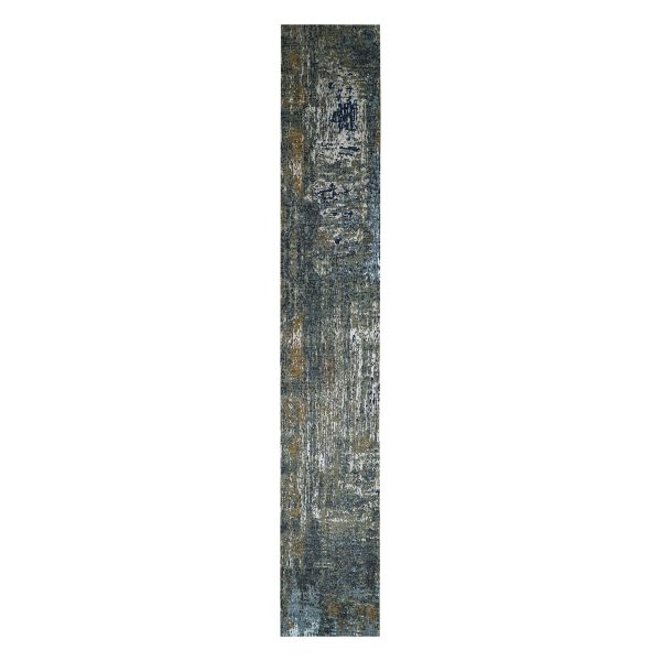 2'6"x20' Battleship Gray, Persian Knot Extra Soft Wool, Hand Knotted Abstract Design, Densely Woven, XL Runner Oriental Rug HR83096