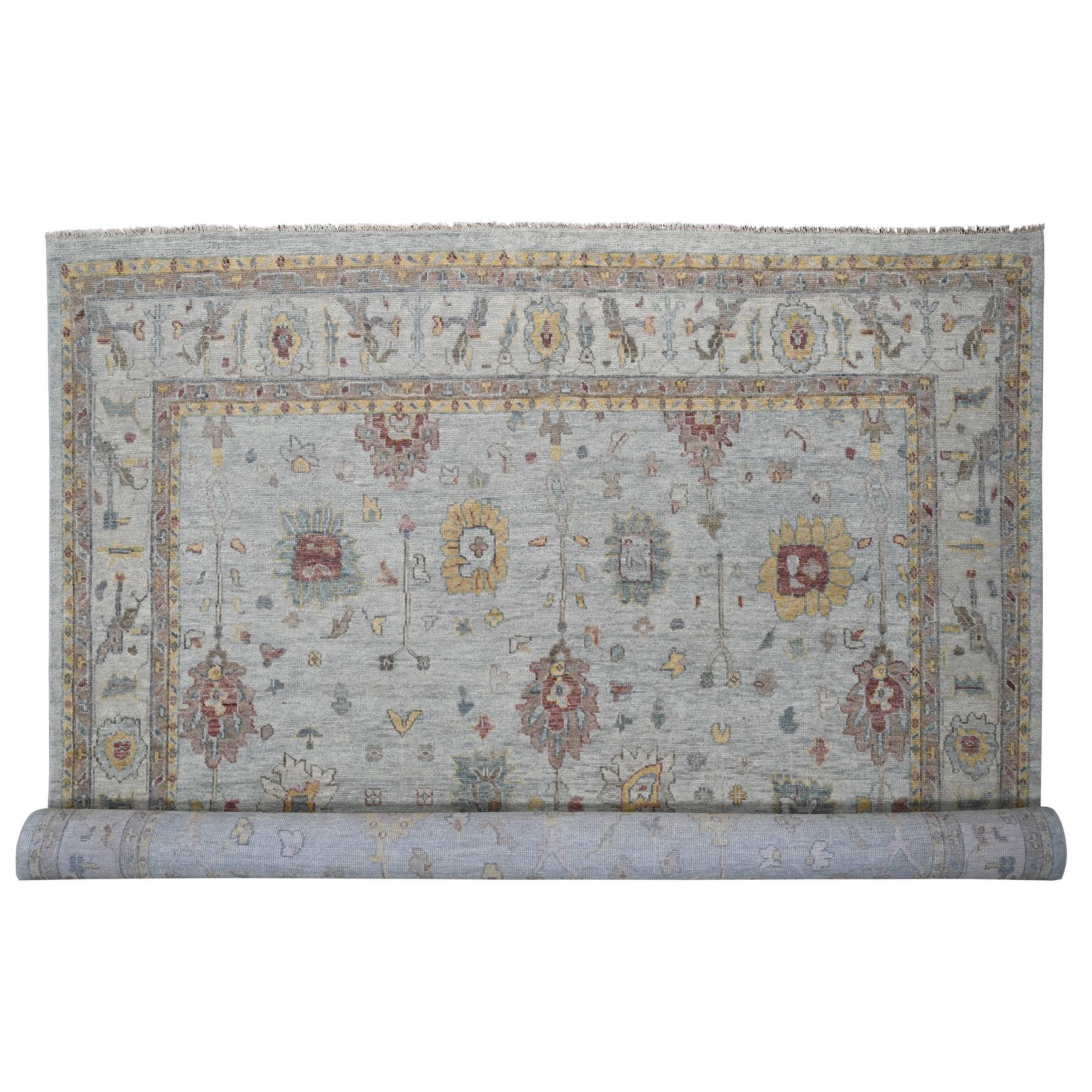 14'x17'9" Light Gray, Oushak Design, Supple Collection Thick and Plush, Hand Knotted, Pure Wool, Oversized Oriental Rug HR84098