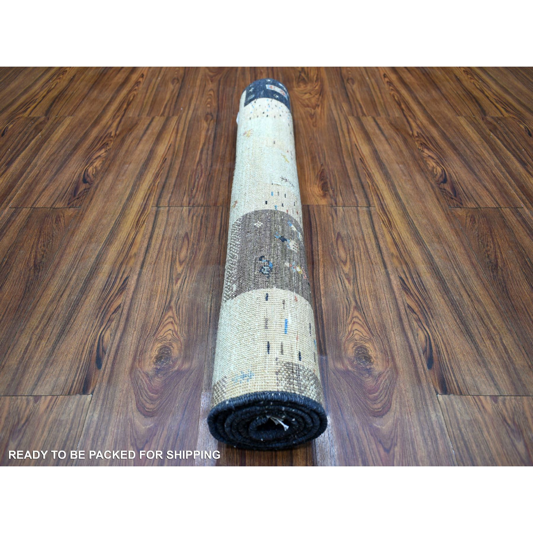 3'1"x5' Mix of Black, Yellow and Blue, Afghan Kashkuli Gabbeh with Pictorial Design Hand Knotted, Natural Wool Oriental Rug HR71031 - Image 4