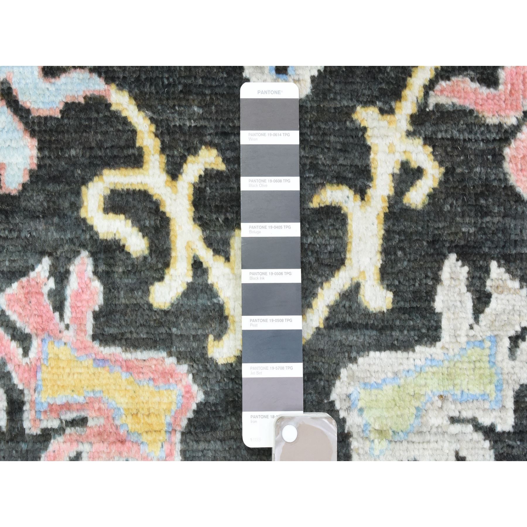 7'10"x7'10" Olive Black, Natural Dyes Soft Wool, Hand Knotted Afghan Angora Oushak with Pop of Color, Square Oriental Rug HR72952 - Image 7