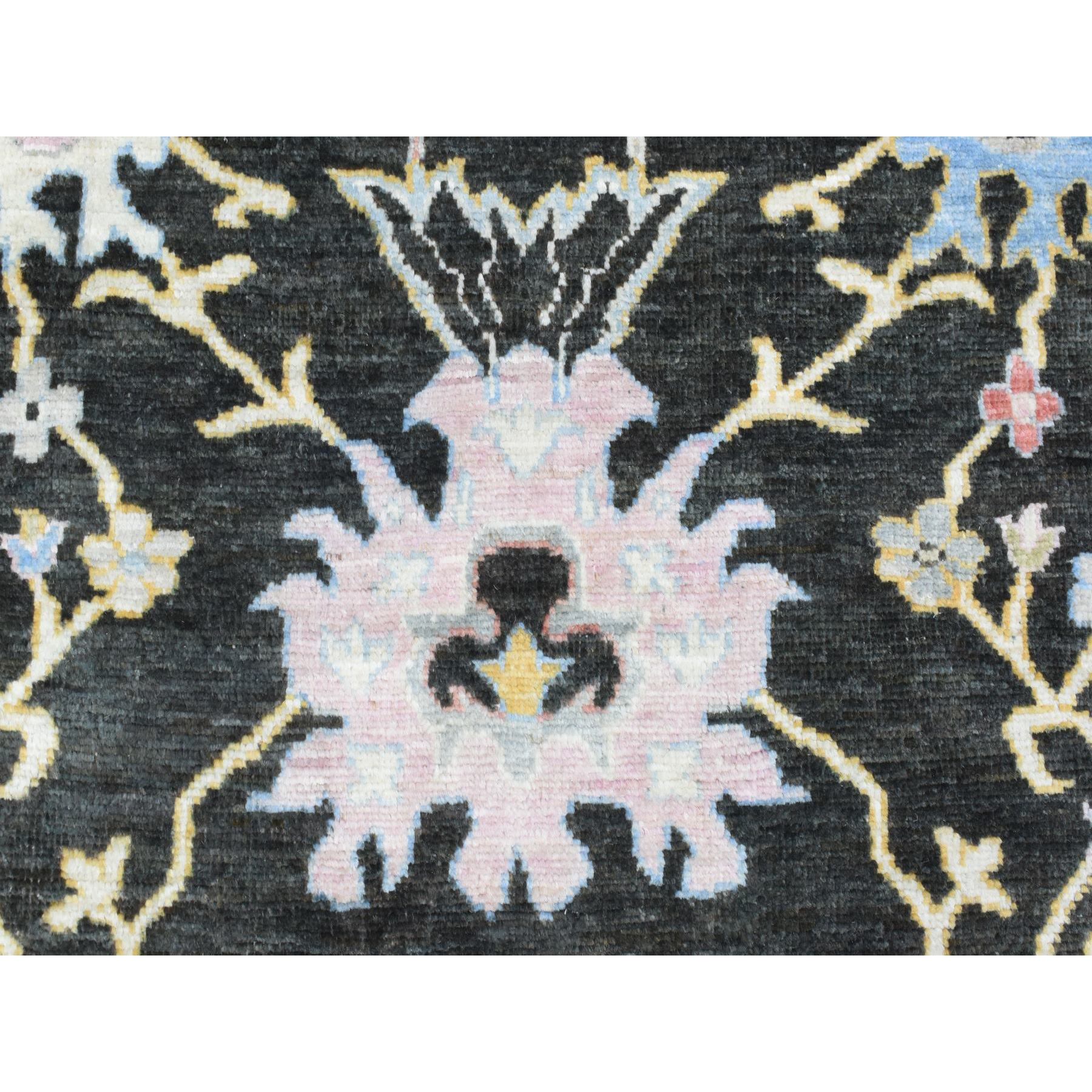 7'10"x7'10" Olive Black, Natural Dyes Soft Wool, Hand Knotted Afghan Angora Oushak with Pop of Color, Square Oriental Rug HR72952 - Image 8