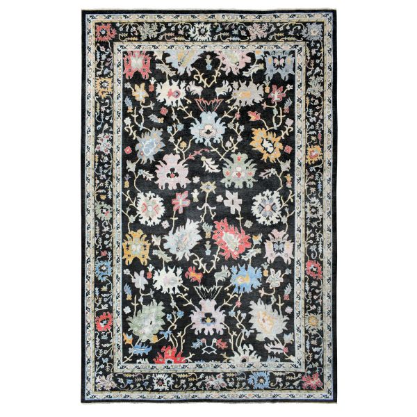 11'9"x17'7" Olive Black, Afghan Angora Oushak with Colorful Motifs Natural Dyes, Soft Wool Hand Knotted, Oversized Oriental Rug HR73022