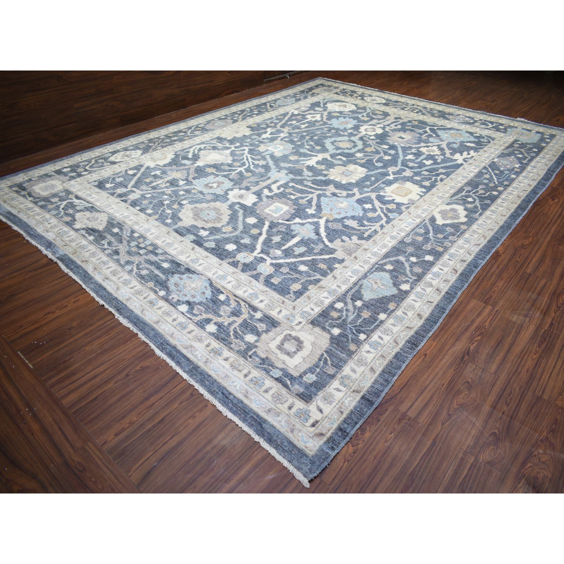 11'9"x15'7" Jet Gray, Soft Wool Hand Knotted, Afghan Angora Oushak with All Over Design Vegetable Dyes, Oversized Oriental Rug HR73027 - Image 4