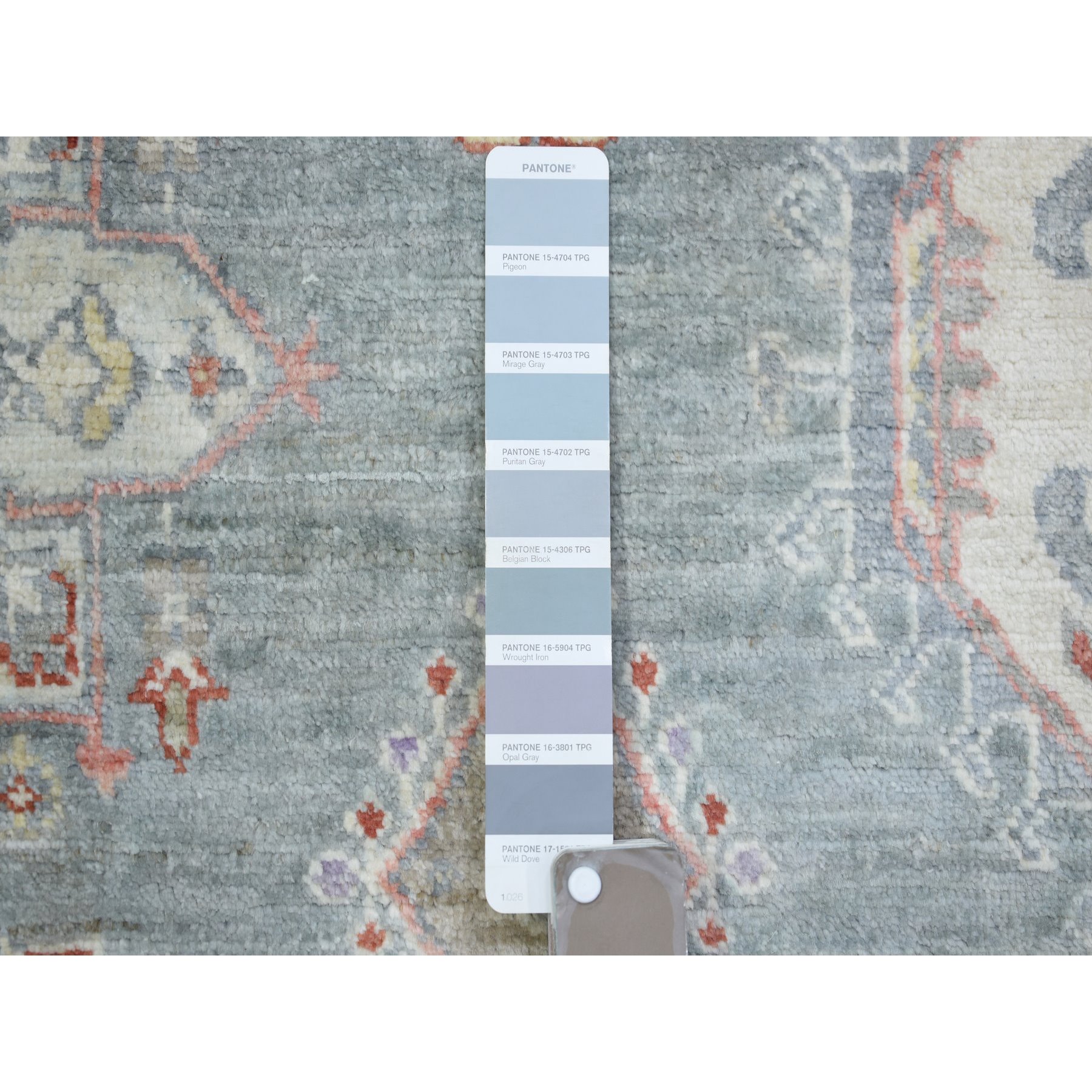 6'x9'2" Cadet Gray, Vegetable Dyes Soft Wool, Hand Knotted Finer Peshawar with Elements Design, Dense Weave, Oriental Rug HR73057 - Image 4