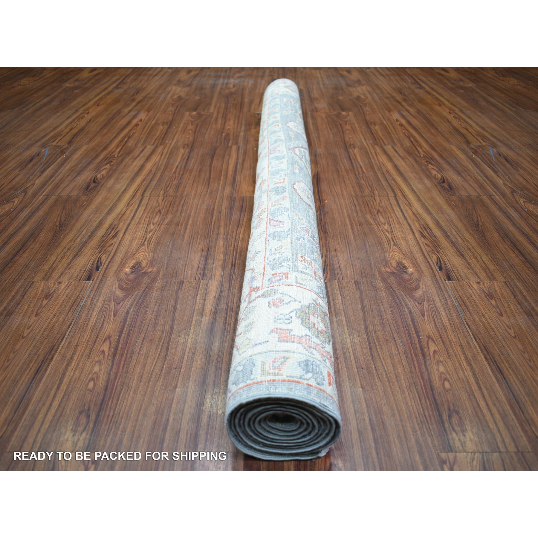 6'x9'2" Cadet Gray, Vegetable Dyes Soft Wool, Hand Knotted Finer Peshawar with Elements Design, Dense Weave, Oriental Rug HR73057 - Image 5
