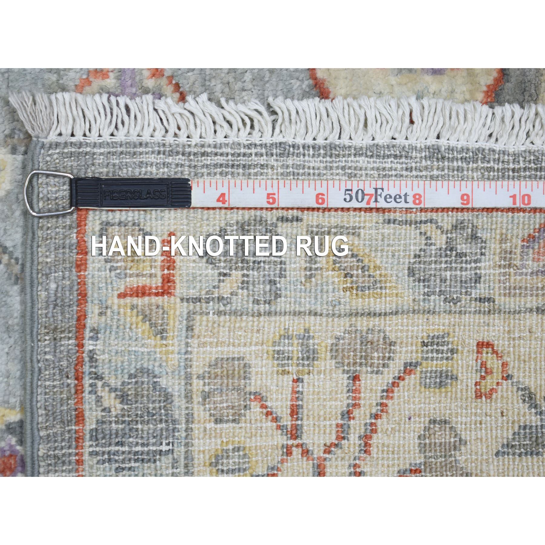 6'x9'2" Cadet Gray, Vegetable Dyes Soft Wool, Hand Knotted Finer Peshawar with Elements Design, Dense Weave, Oriental Rug HR73057 - Image 7