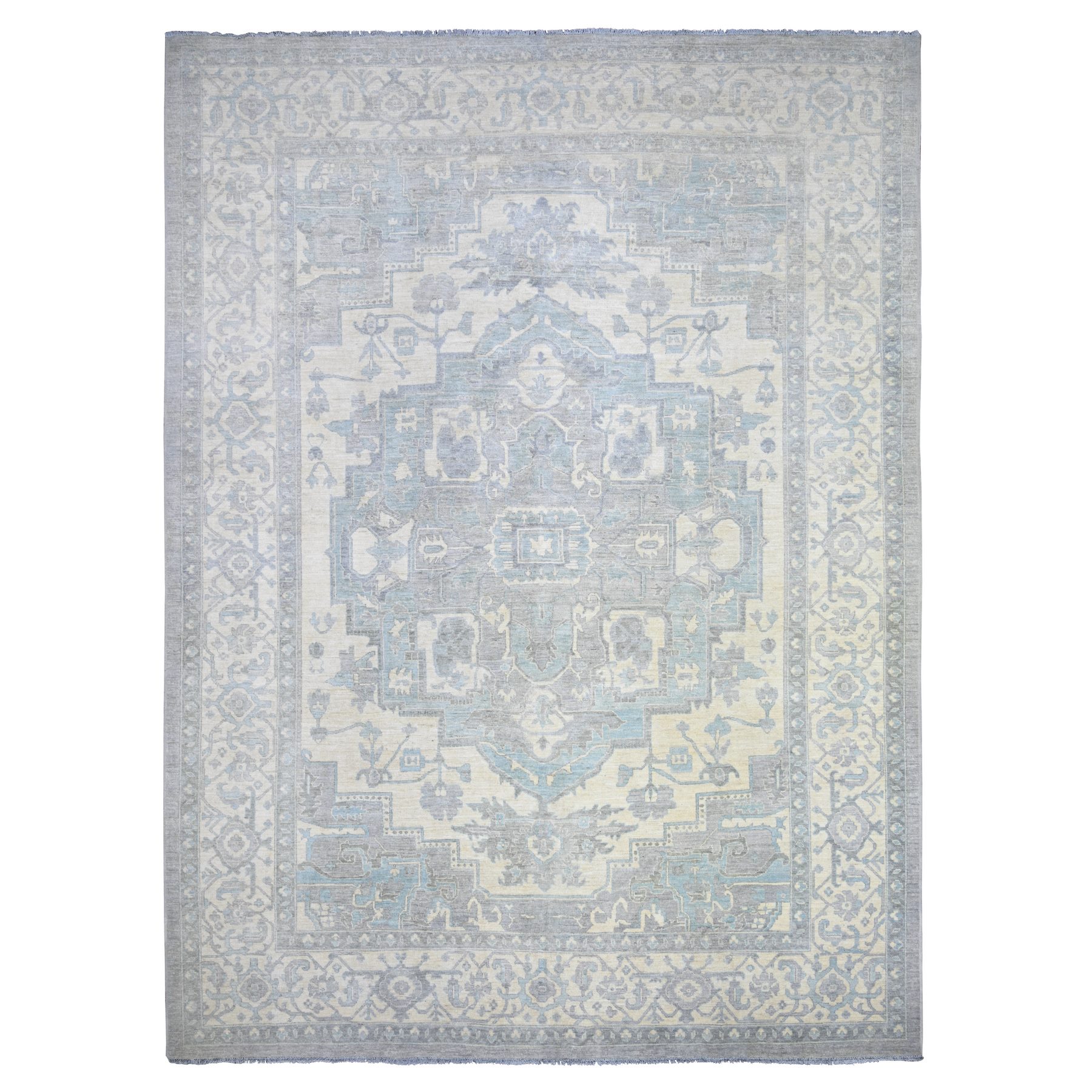 9'9"x13'5" Cadet Gray, Extra Soft Wool Hand Knotted, Finer Peshawar with Heriz Design, Densely Woven Natural Dyes, Oriental Rug HR73128