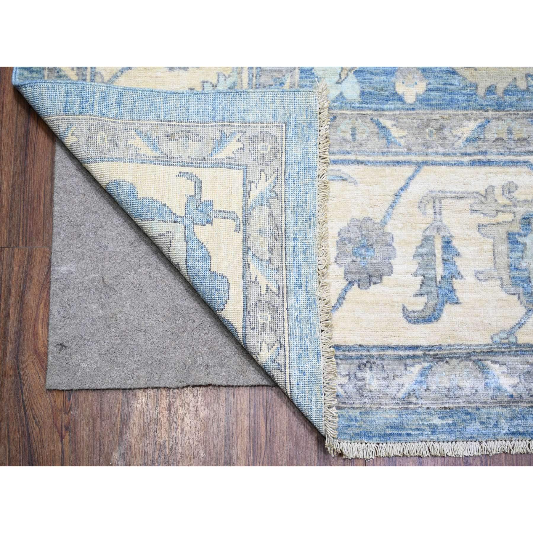 9'10"x14' Cerulean Blue, Vegetable Dyes Organic Wool, Hand Knotted Finer Peshawar with Heriz Medallion Design, Dense Weave, Oriental Rug HR73129 - Image 4