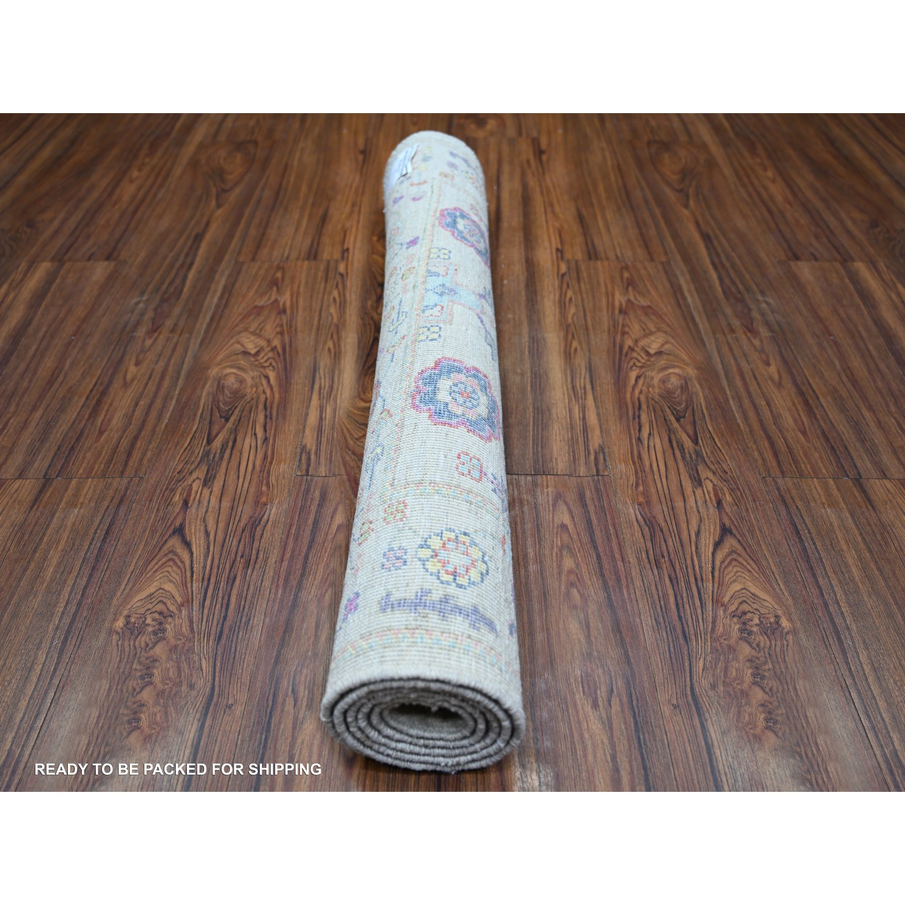 3'x4'10" Beige, Finer Peshawar with Karajeh Design, Dense Weave Vegetable Dyes, Pure Wool Hand Knotted, Oriental Rug HR73131 - Image 4