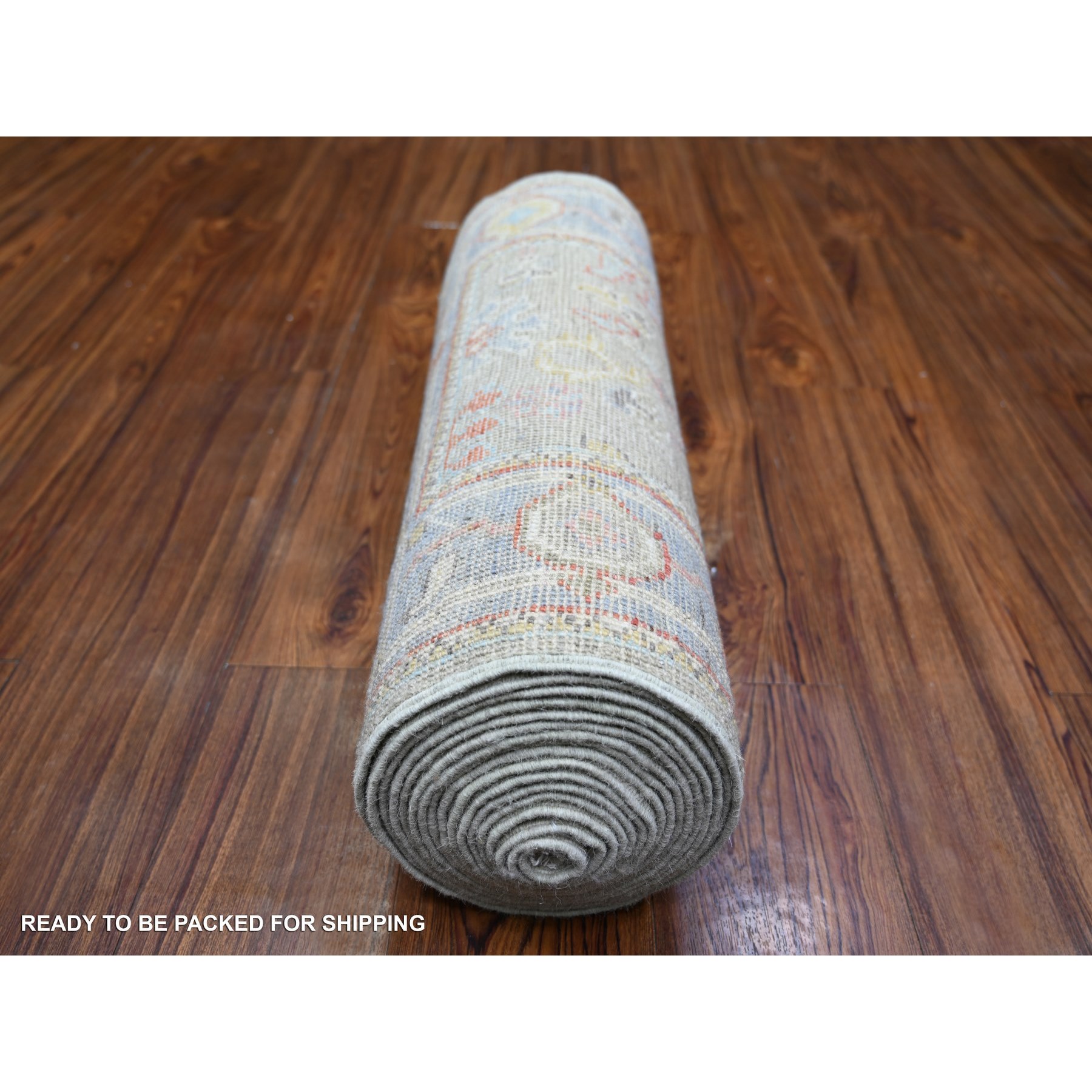 2'4"x19'8" Cloud Gray, Natural Wool Hand Knotted, Afghan Angora Oushak with All Over Design Vegetable Dyes, XL Runner Oriental Rug HR73175 - Image 4