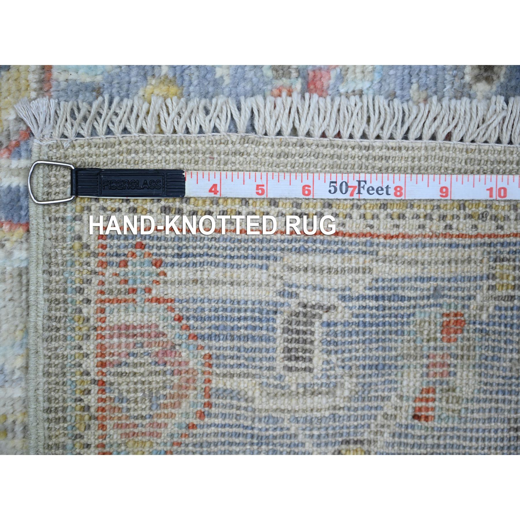 2'4"x19'8" Cloud Gray, Natural Wool Hand Knotted, Afghan Angora Oushak with All Over Design Vegetable Dyes, XL Runner Oriental Rug HR73175 - Image 6