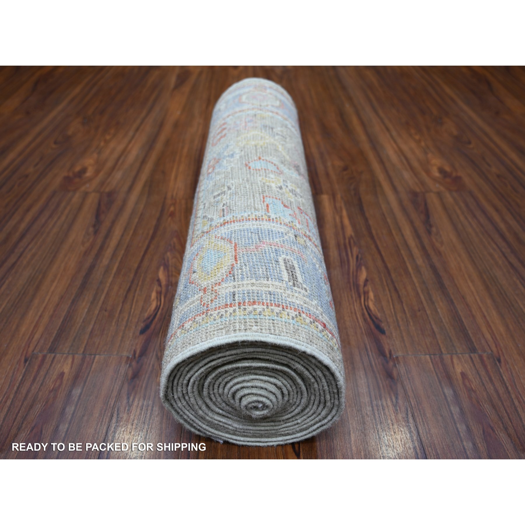 2'6"x19'8" Sage Gray, Afghan Angora Oushak with Vegetable Dyes, Organic Wool Hand Knotted, XL Runner Oriental Rug HR73179 - Image 4