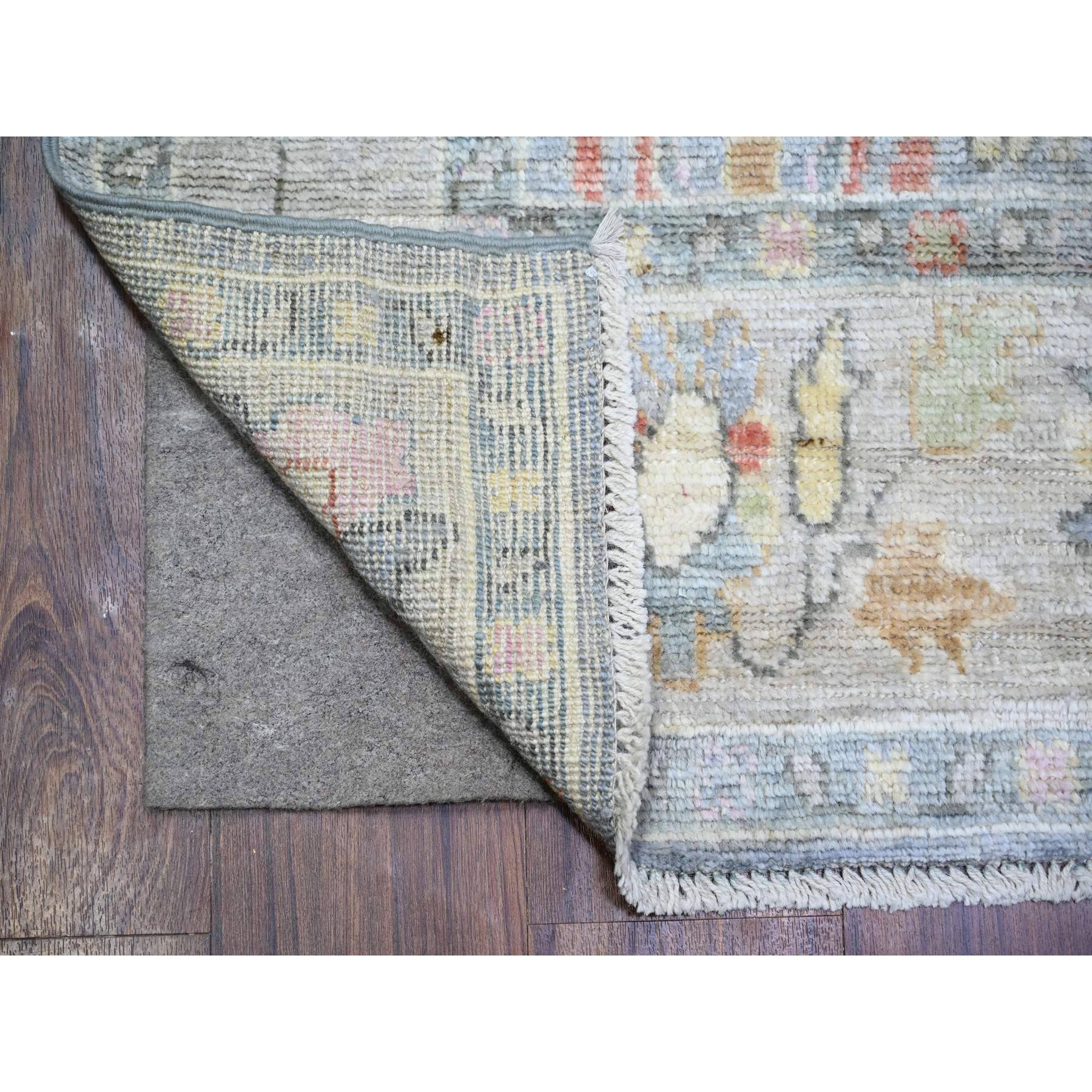4'x11'7" Blue Gray, Pure Wool, Hand Knotted, Afghan Angora Oushak with Leaf Design, Vegetable Dyes Wide Runner Oriental Rug HR73296 - Image 2