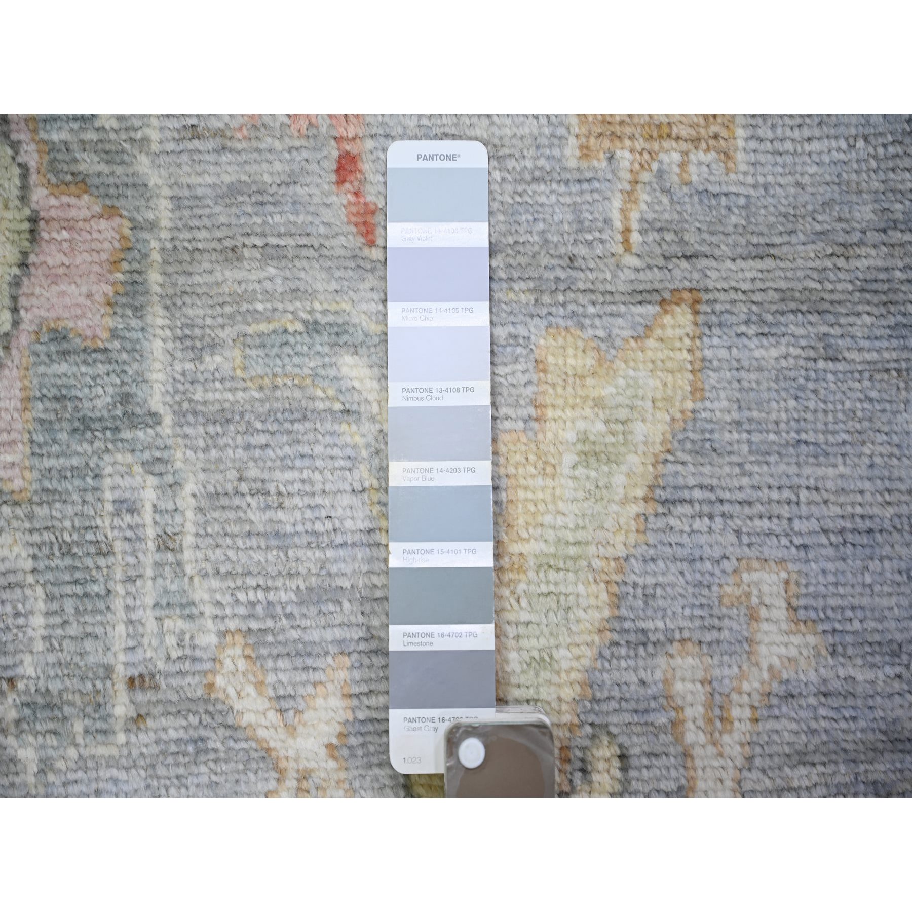 4'x11'7" Blue Gray, Pure Wool, Hand Knotted, Afghan Angora Oushak with Leaf Design, Vegetable Dyes Wide Runner Oriental Rug HR73296 - Image 3