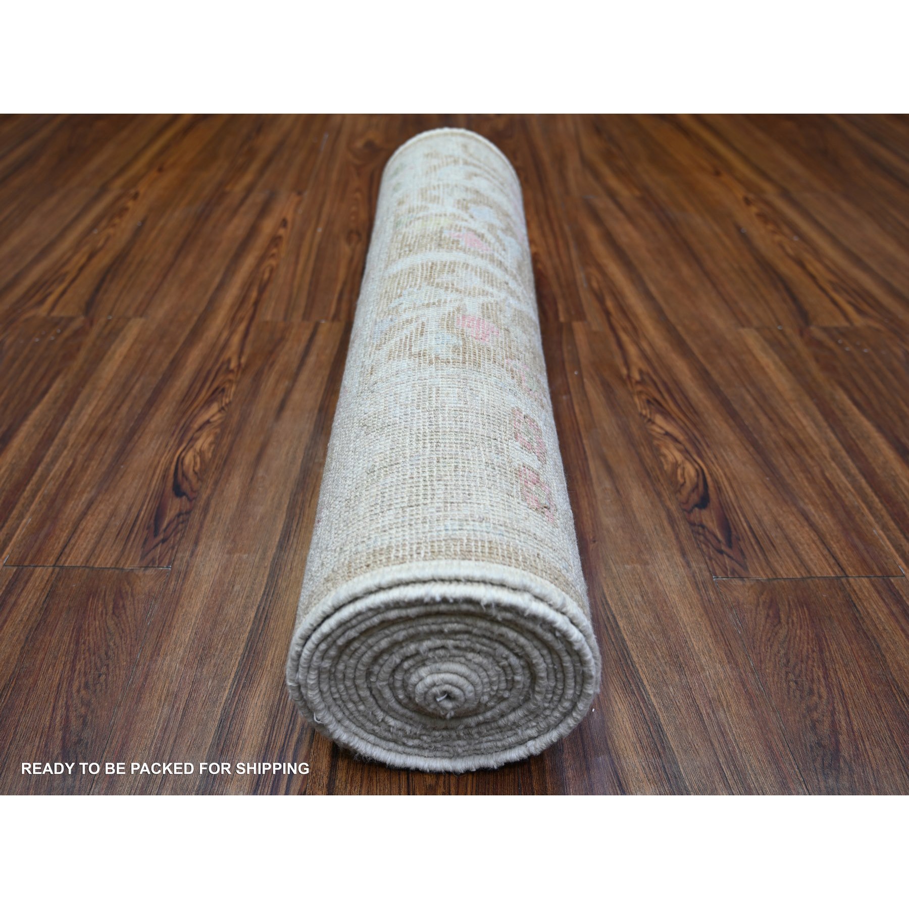2'9"x19' Faded Brown, Afghan Angora Oushak with Willow and Cypress Tree Design, Vegetable Dyes, Soft Wool, Hand Knotted, XL Runner Oriental Rug HR73305 - Image 4