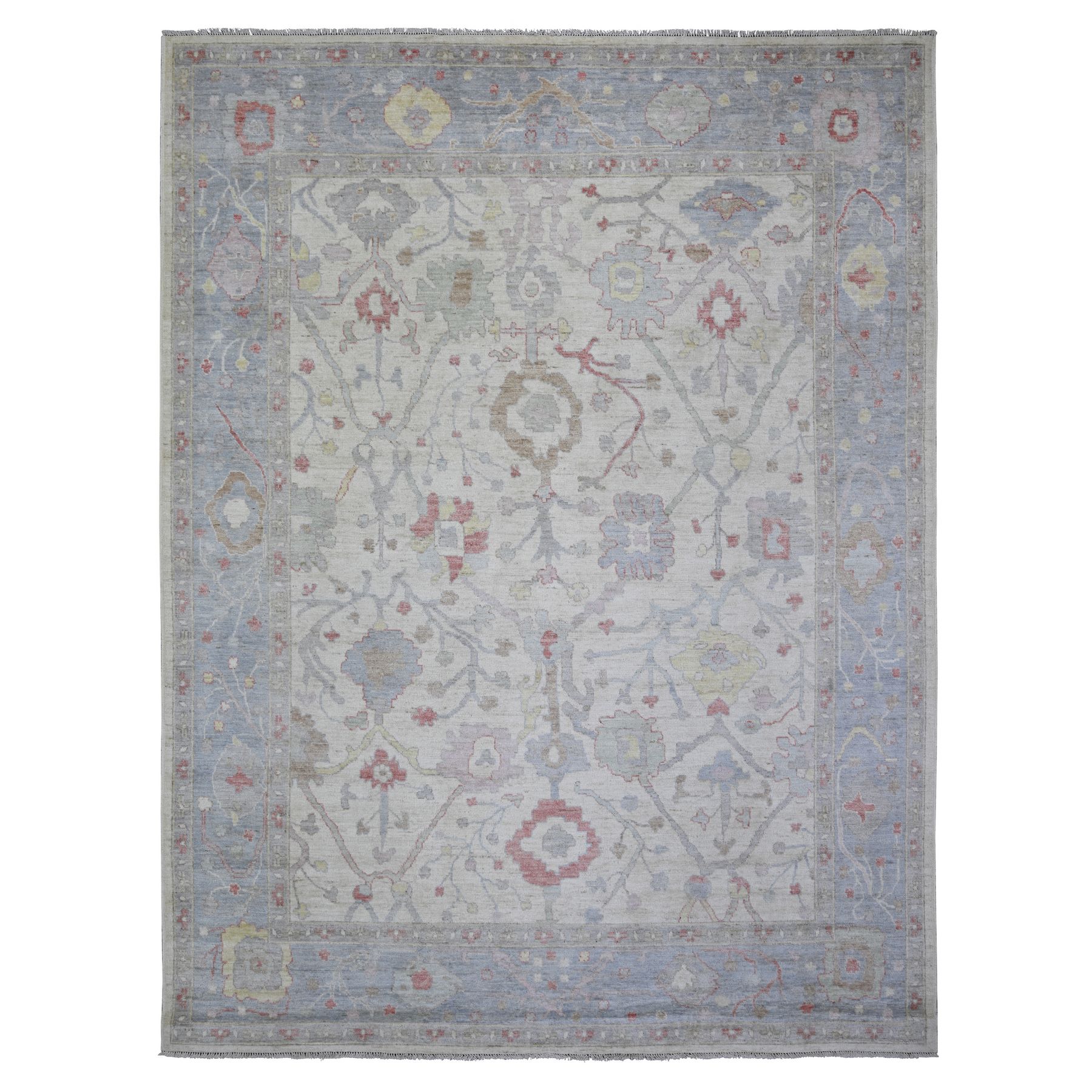 8'10"x11'8" Ivory, Afghan Angora Oushak with All Over Design Natural Dyes, Natural Wool Hand Knotted, Oriental Rug HR73360