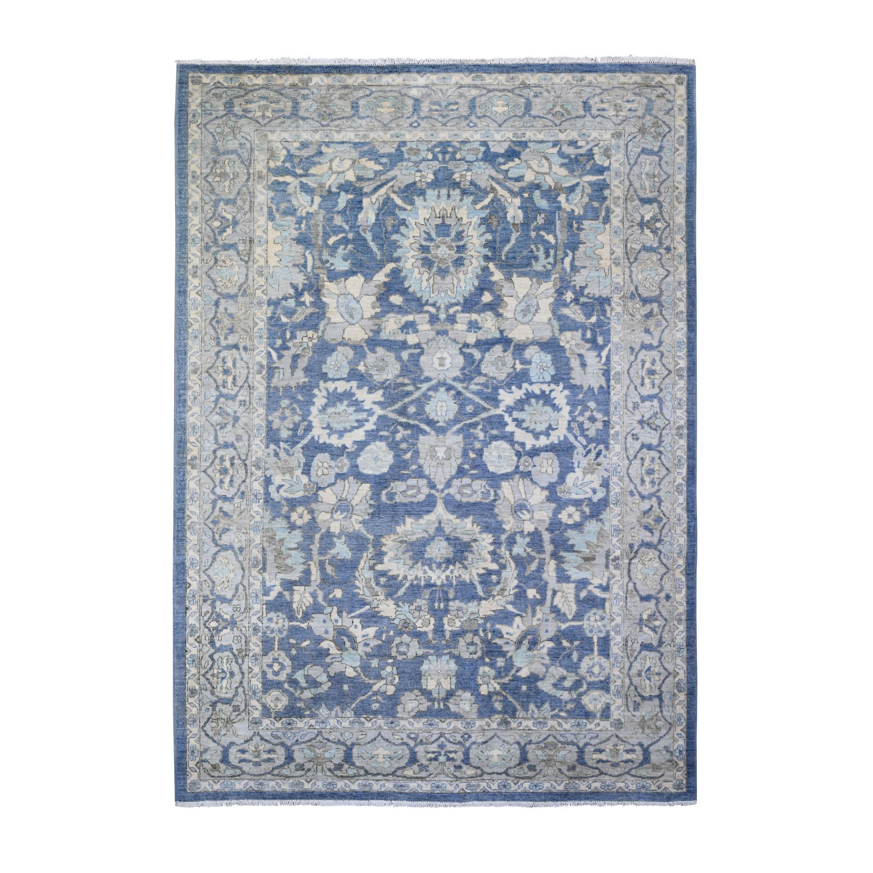 6'2"x8'10" Queen Blue, Finer Peshawar with Heriz Design, Dense Weave Vegetable Dyes, Extra Soft Wool Hand Knotted, Oriental Rug HR73483