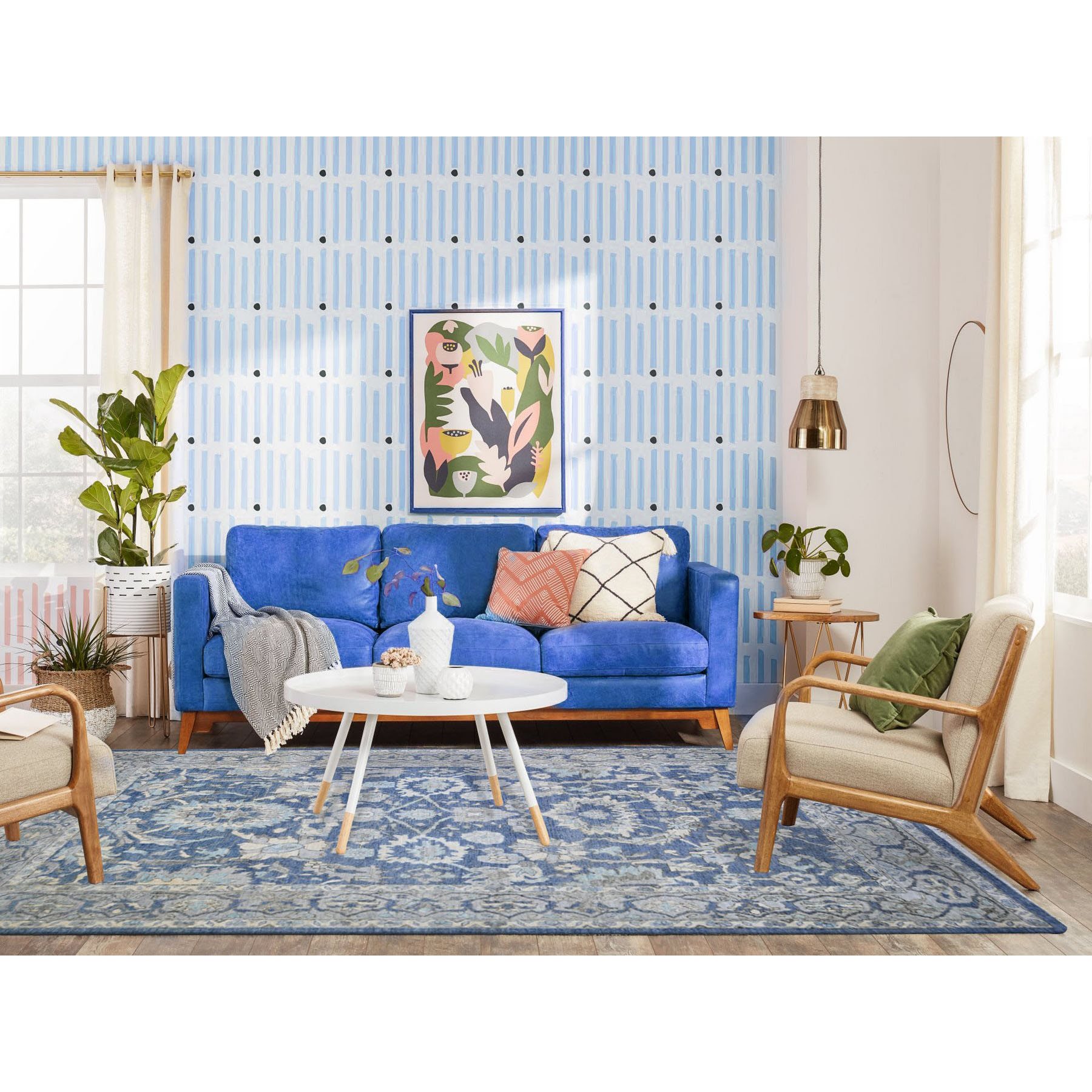 6'2"x8'10" Queen Blue, Finer Peshawar with Heriz Design, Dense Weave Vegetable Dyes, Extra Soft Wool Hand Knotted, Oriental Rug HR73483 - Image 2