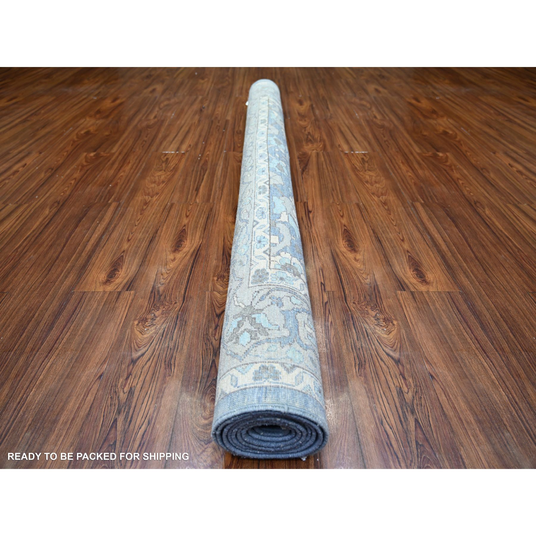 6'2"x8'10" Queen Blue, Finer Peshawar with Heriz Design, Dense Weave Vegetable Dyes, Extra Soft Wool Hand Knotted, Oriental Rug HR73483 - Image 5