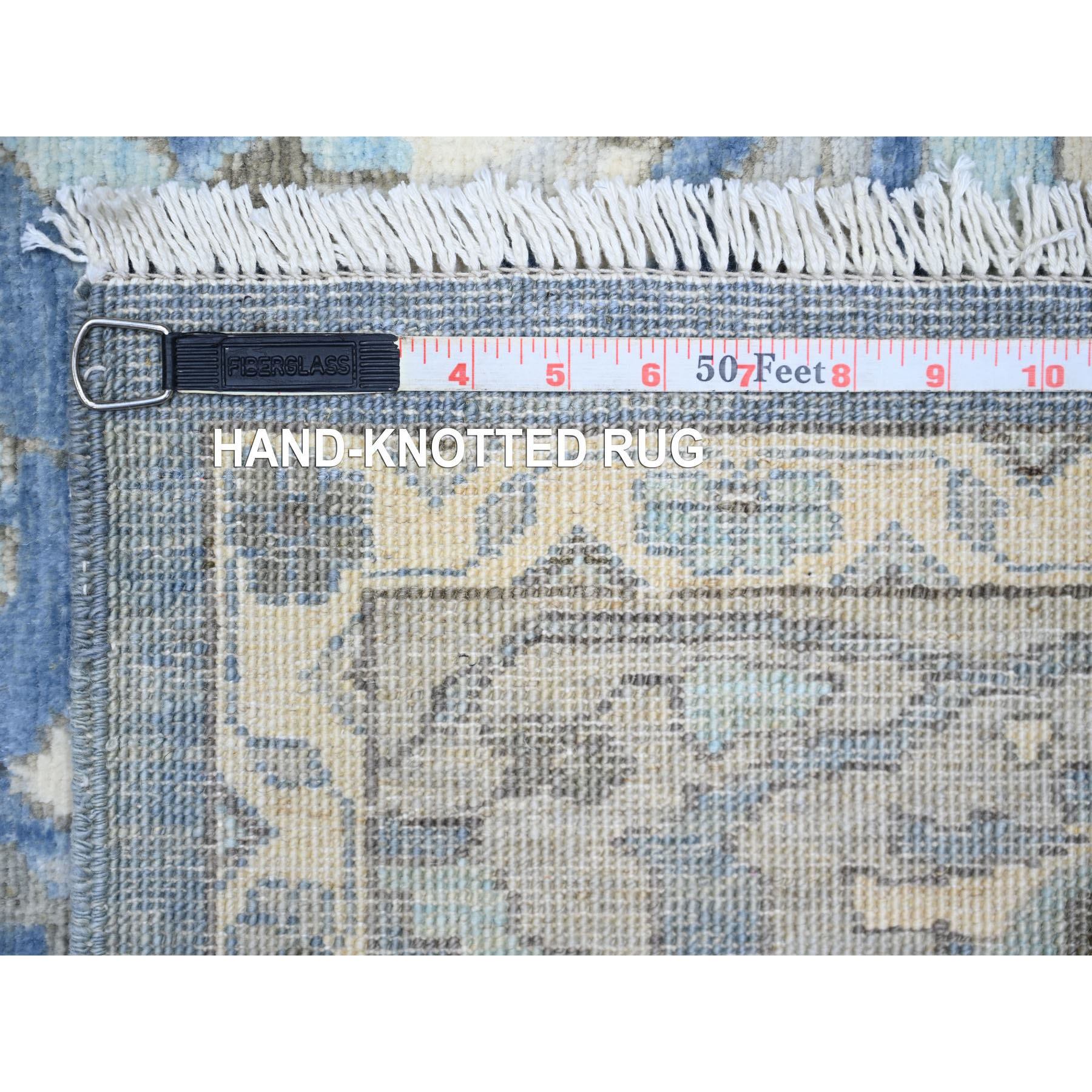 6'2"x8'10" Queen Blue, Finer Peshawar with Heriz Design, Dense Weave Vegetable Dyes, Extra Soft Wool Hand Knotted, Oriental Rug HR73483 - Image 7