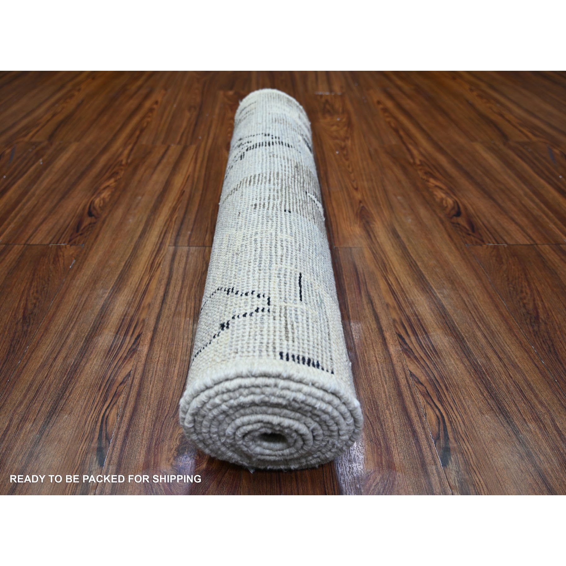 2'7"x9'9" Ivory, Boujaad Moroccan Berber Design Vegetable Dyes, Organic Wool Hand Knotted, Runner Oriental Rug HR73489 - Image 4