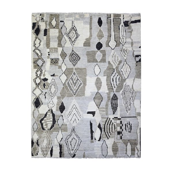 7'4"x9'6" Ivory, Natural Dyes Velvety Wool, Hand Knotted Beni Ourain Moroccan Berber Design, Oriental Rug HR73492