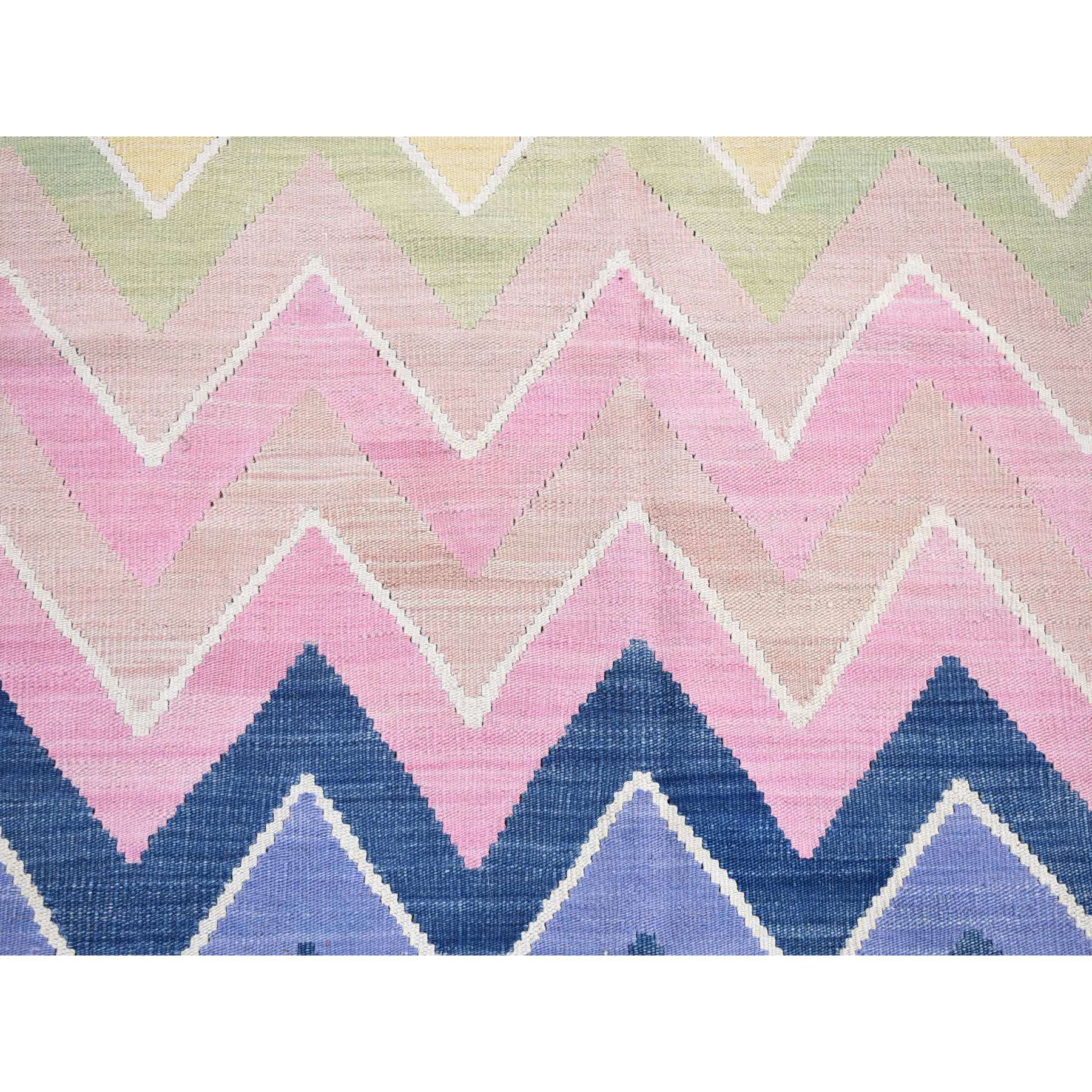 5'8"x7'10" Colorful, Flat Weave Vegetable Dyes, Soft Wool Hand Woven, Afghan Kilim with Chevron Design, Reversible Oriental Rug HR80552 - Image 2
