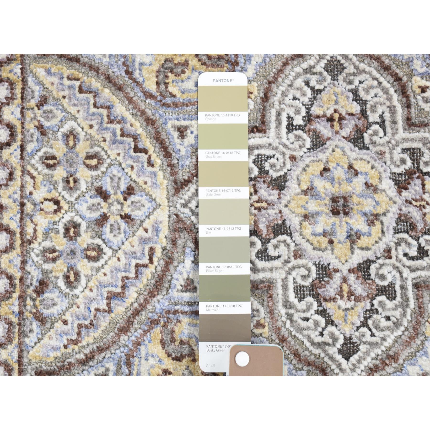 2'1"x3'1" Chocolate Brown, Mughal Inspired Medallions Design, Textured Wool and Silk Hand Knotted, Mat Oriental Rug HR80576 - Image 3