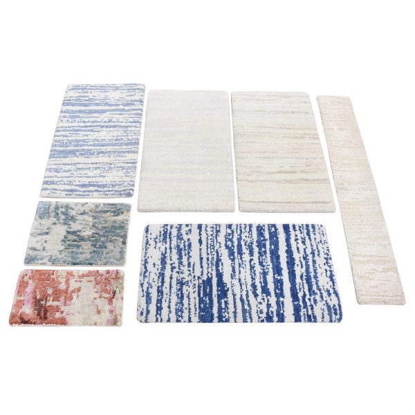 2'1"x2'1" One Lot of Five Samples Wool and Silk Hand Knotted Modern Oriental Rugs HR80597
