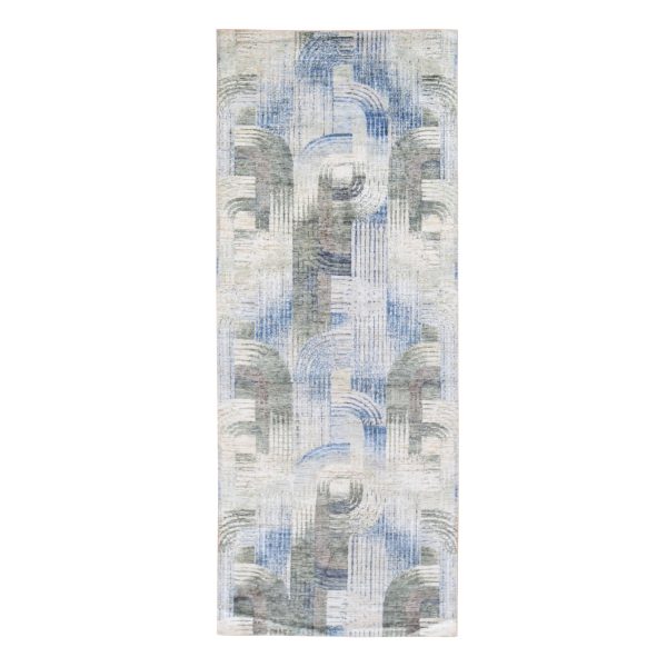 4'x10'2" THE INTERTWINED PASSAGE, Hand Knotted Wide Runner Silk with Textured Wool Oriental Rug HR59482