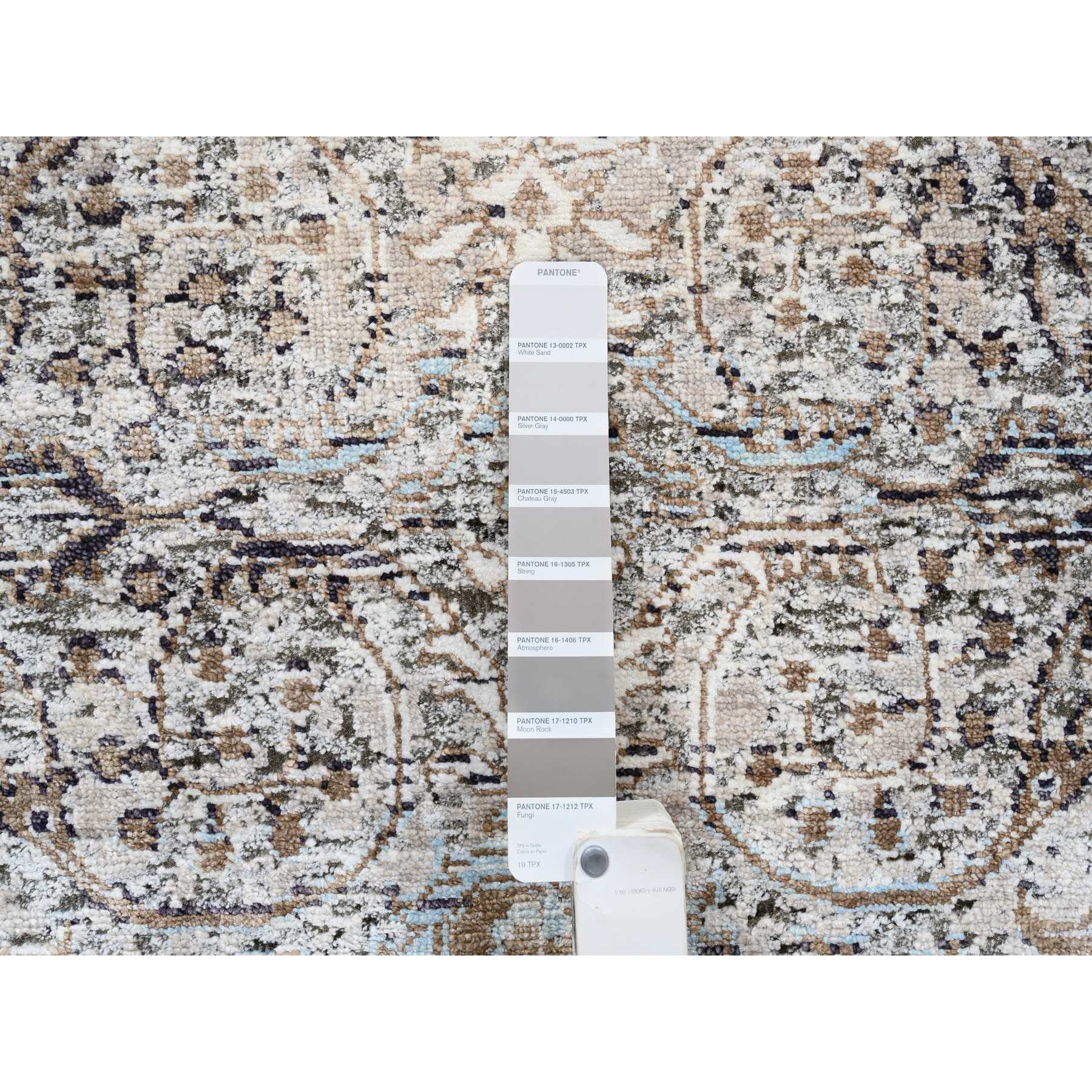 2'6"x16' Gray, Hand Knotted, Modern, Transitional Persian Influence Erased Medallion Design, Silk with Textured Wool, Oriental, XL Runner, Rug HR63722 - Image 4