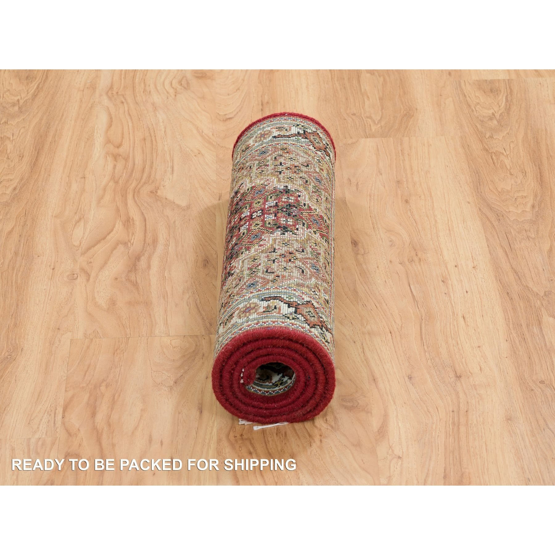 2'x4'2" Mahogany Red, Tabriz Mahi with Fish Medallion Design, 100% Wool, 175 KPSI, Hand Knotted, Mat Oriental Rug HR65083 - Image 6