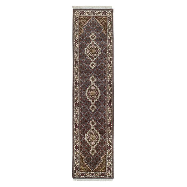 2'x8'5" Light Gray, Tabriz Mahi with Fish Medallion Design, Pure Wool, 175 KPSI, Hand Knotted, Runner Oriental Rug HR65105
