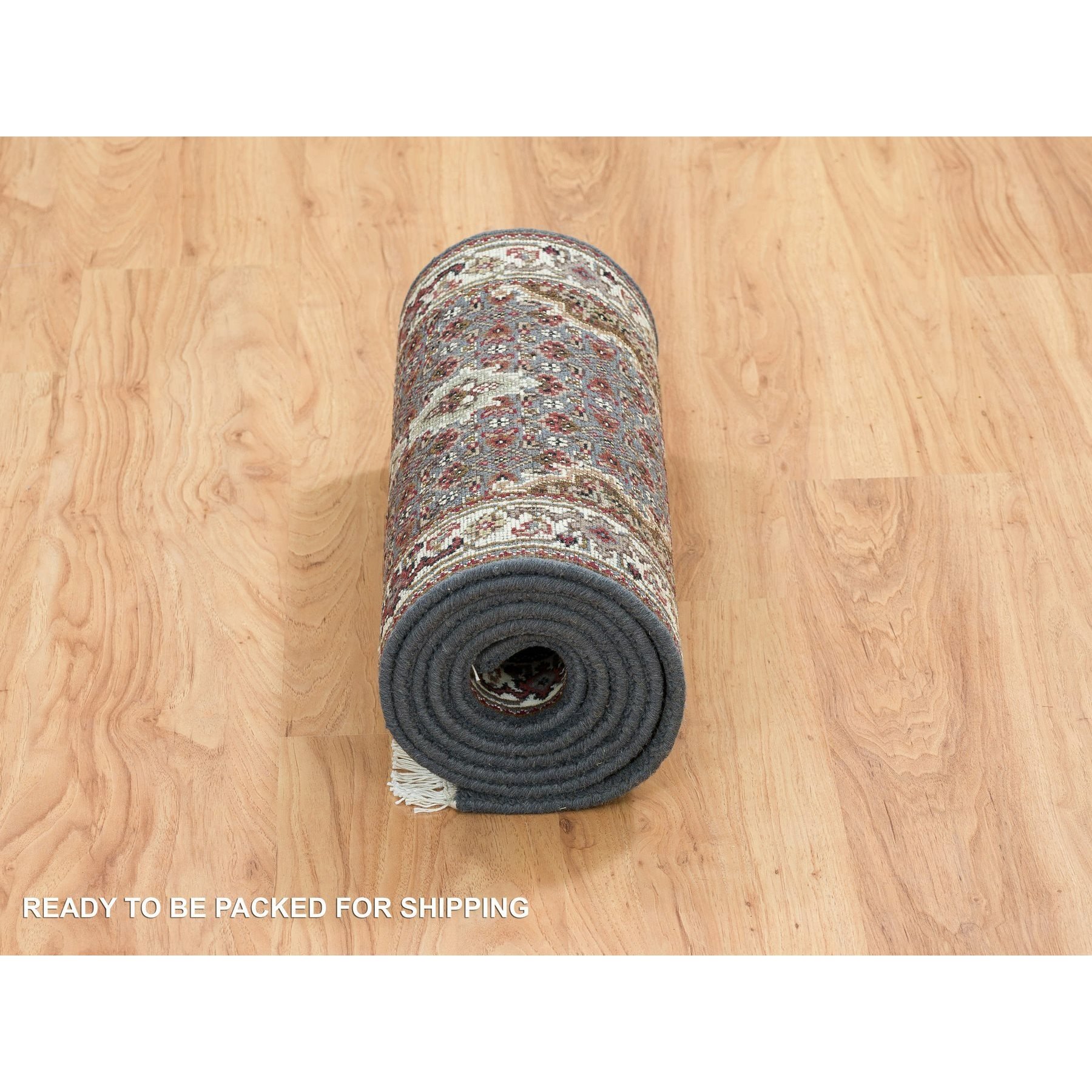2'x8'5" Light Gray, Tabriz Mahi with Fish Medallion Design, Pure Wool, 175 KPSI, Hand Knotted, Runner Oriental Rug HR65105 - Image 6