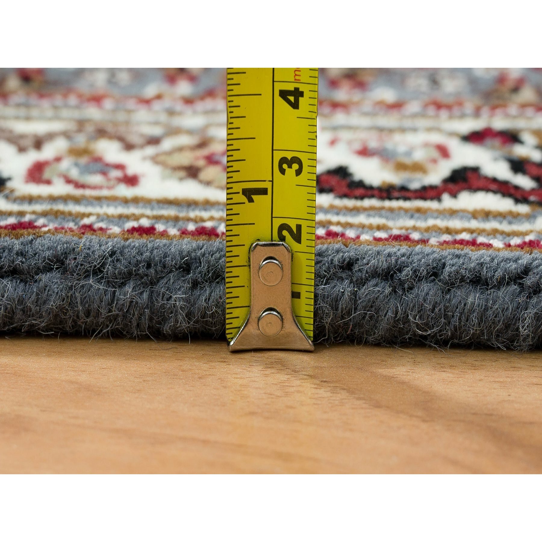 2'x8'5" Light Gray, Tabriz Mahi with Fish Medallion Design, Pure Wool, 175 KPSI, Hand Knotted, Runner Oriental Rug HR65105 - Image 7
