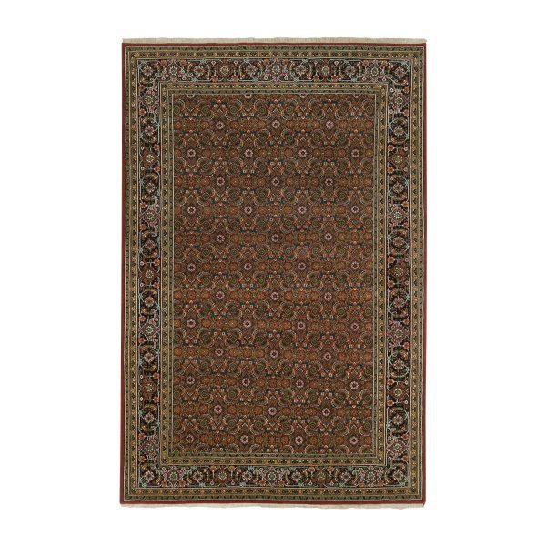 6'x9'5" Red, Herati All Over Fish Design Hand Knotted, 250 KPSI Wool and Silk, Dense Weave, Oriental Rug HR65109