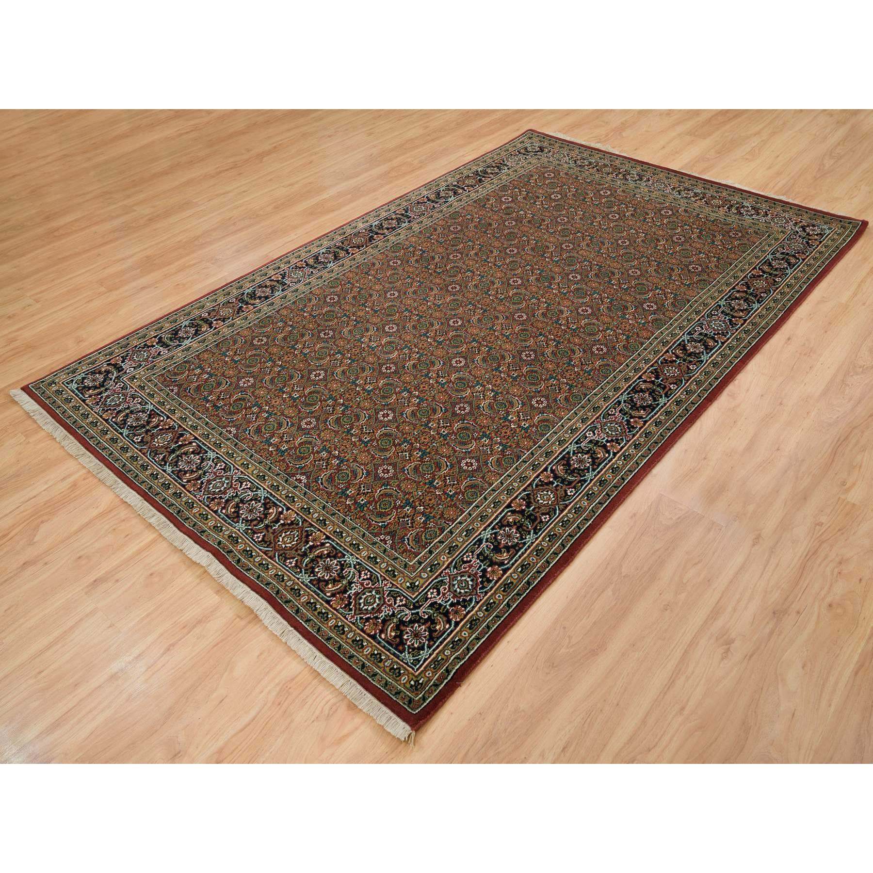 6'x9'5" Red, Herati All Over Fish Design Hand Knotted, 250 KPSI Wool and Silk, Dense Weave, Oriental Rug HR65109 - Image 3
