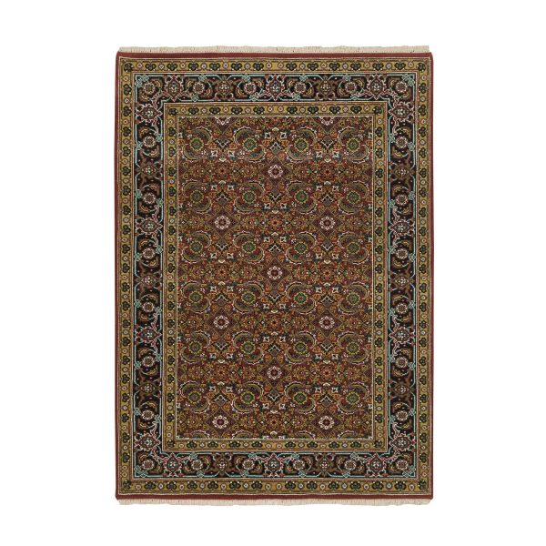 4'2"x6' Red Herati All Over Fish Design Thick and Plush, 175 KSPI Hand Knotted Wool and Silk Oriental Rug HR65119