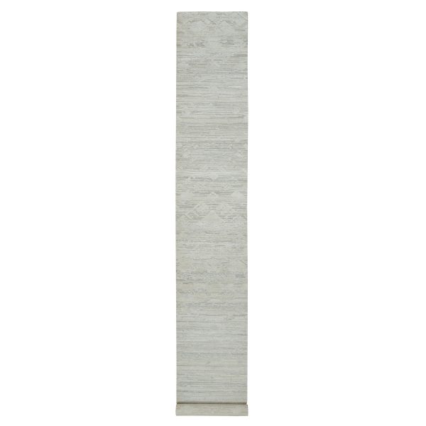 2'6"x18'2" Ivory, Modern Design, Hand Knotted, Hand Spun Undyed Natural Wool, XL Runner Oriental Rug HR65158