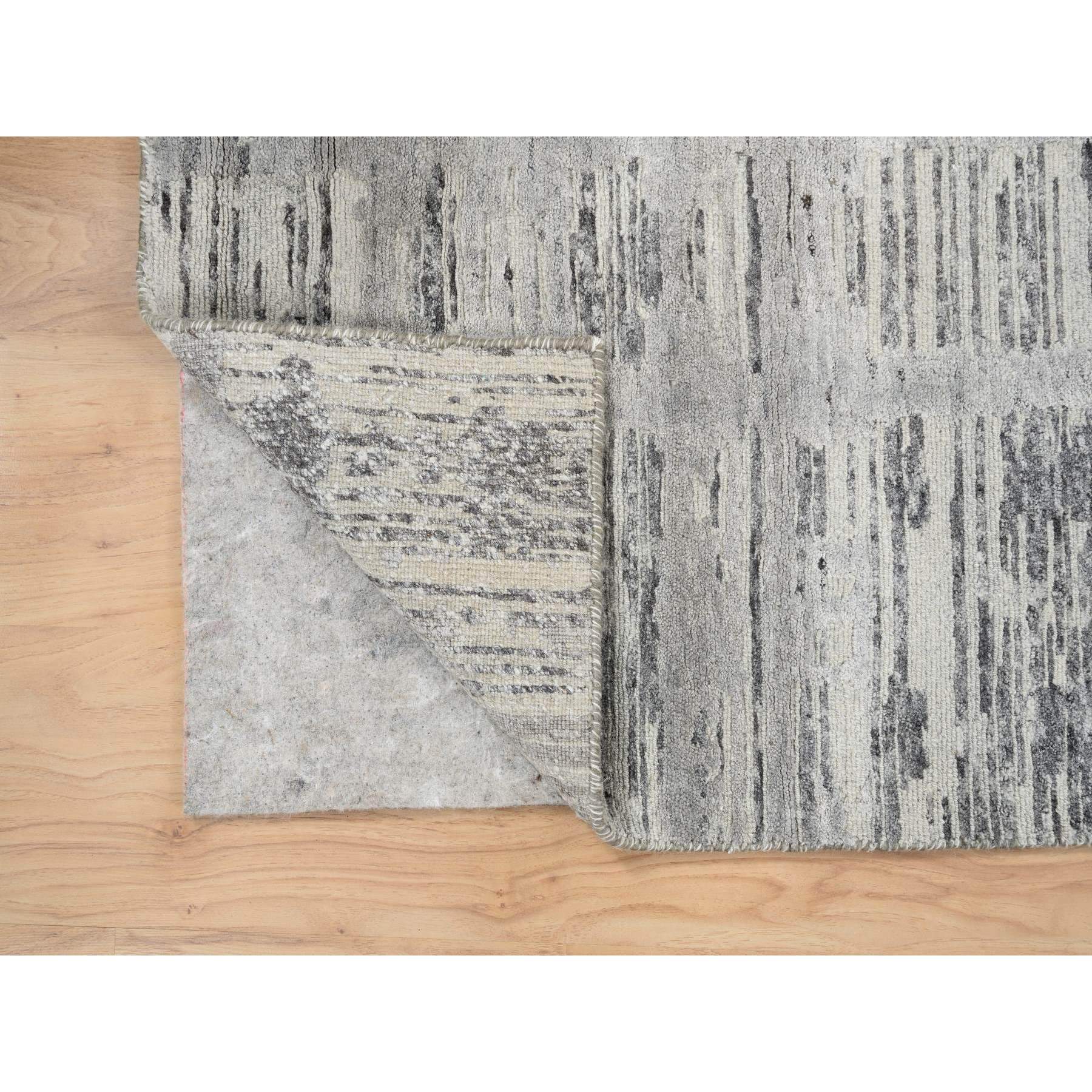 2'6"x10' Light Gray, Hand Knotted, Modern Design, Hand Spun Undyed Natural Wool, Oriental Runner Rug HR65166 - Image 3