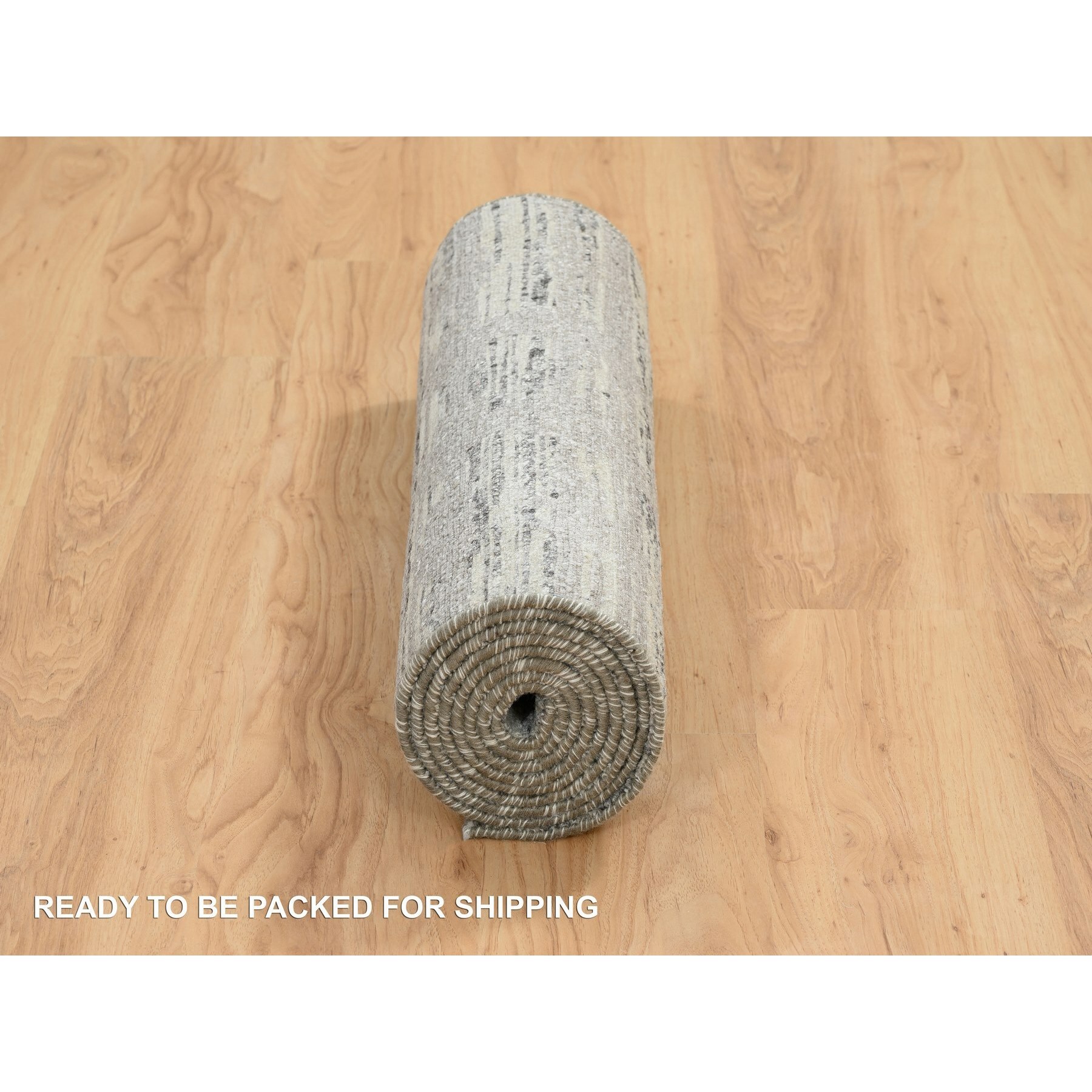 2'6"x10' Light Gray, Hand Knotted, Modern Design, Hand Spun Undyed Natural Wool, Oriental Runner Rug HR65166 - Image 6
