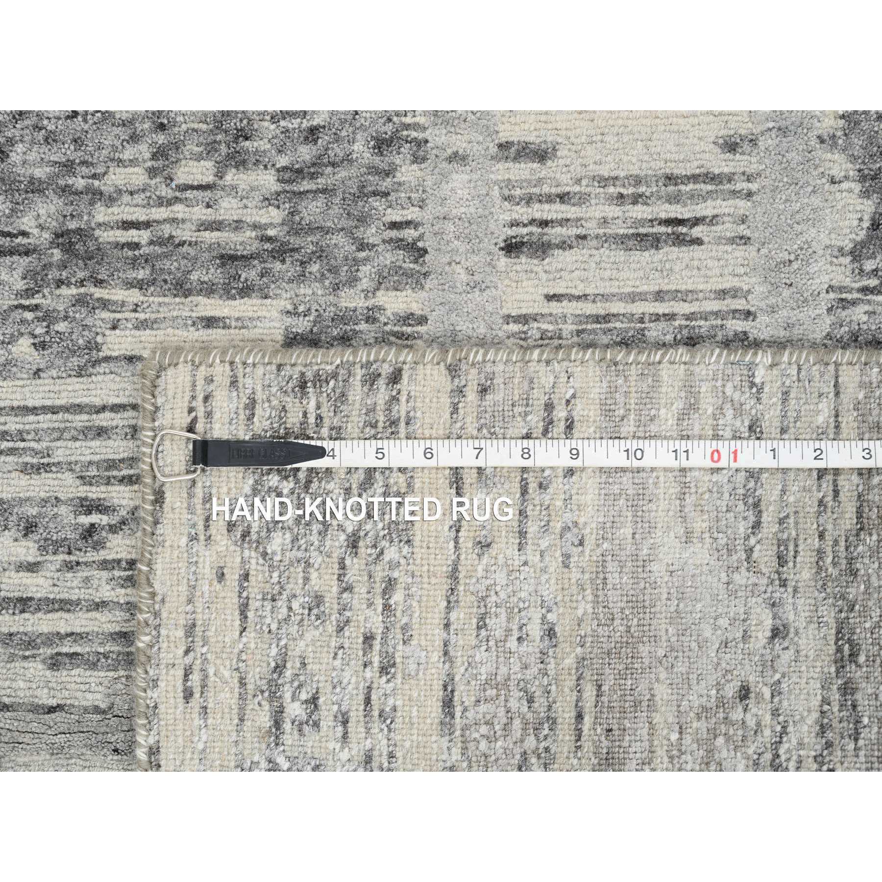 2'6"x10' Light Gray, Hand Knotted, Modern Design, Hand Spun Undyed Natural Wool, Oriental Runner Rug HR65166 - Image 8