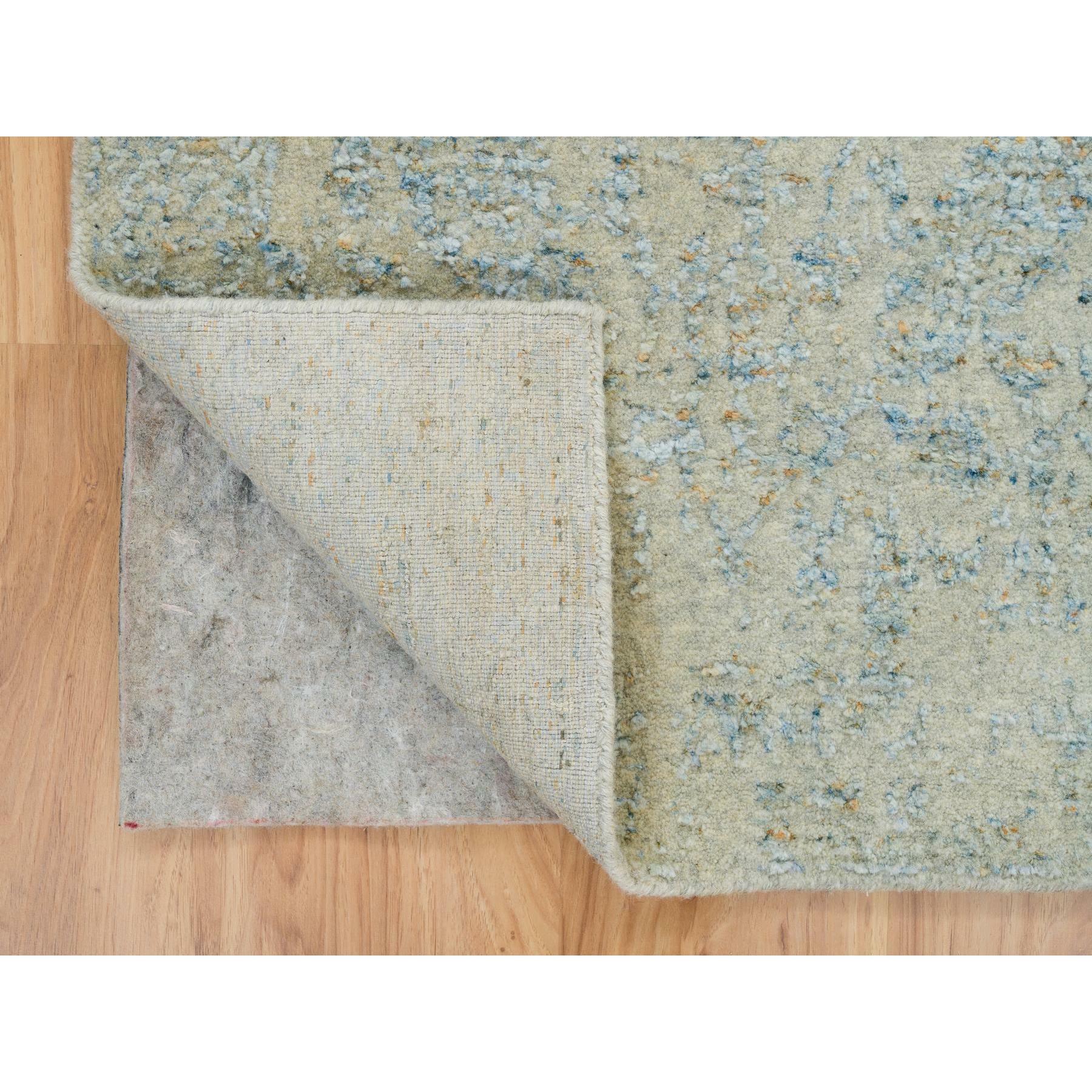 2'6"x10' Gray with Touches of Blue, Fine Jacquard Hand Loomed, Tabriz Design, Wool and Plant Based Silk Runner Oriental Rug HR65192 - Image 3