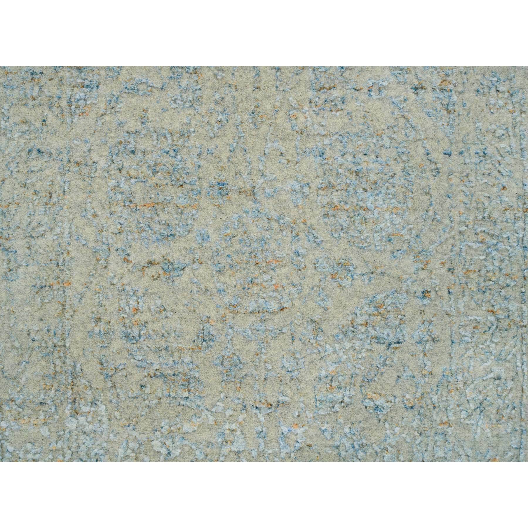 2'6"x10' Gray with Touches of Blue, Fine Jacquard Hand Loomed, Tabriz Design, Wool and Plant Based Silk Runner Oriental Rug HR65192 - Image 5